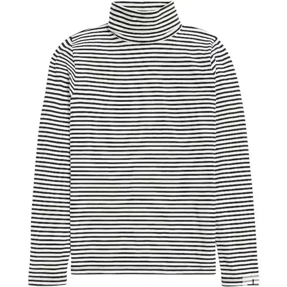 J. Crew Factory Tops - J. Crew Printed tissue turtleneck Women’s large Black/ivory Striped 100% cotton